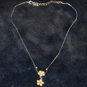 Necklace Silver w/ Rhinestones & Yellow Flower Charms